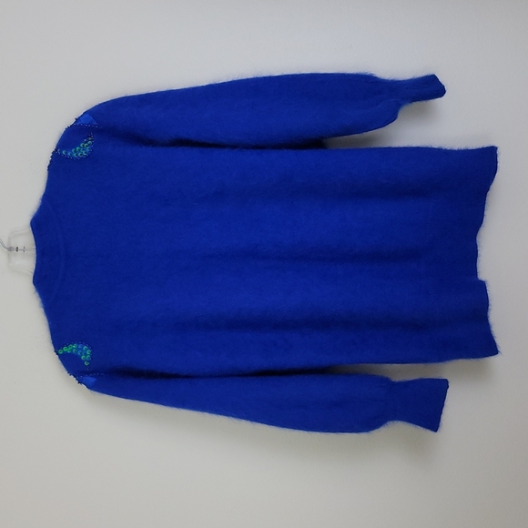 Royal Blue Beaded & Sequins Angora Cardigan M - Picture 7 of 8